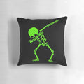 Glowing neon green dabbing skeleton pillow