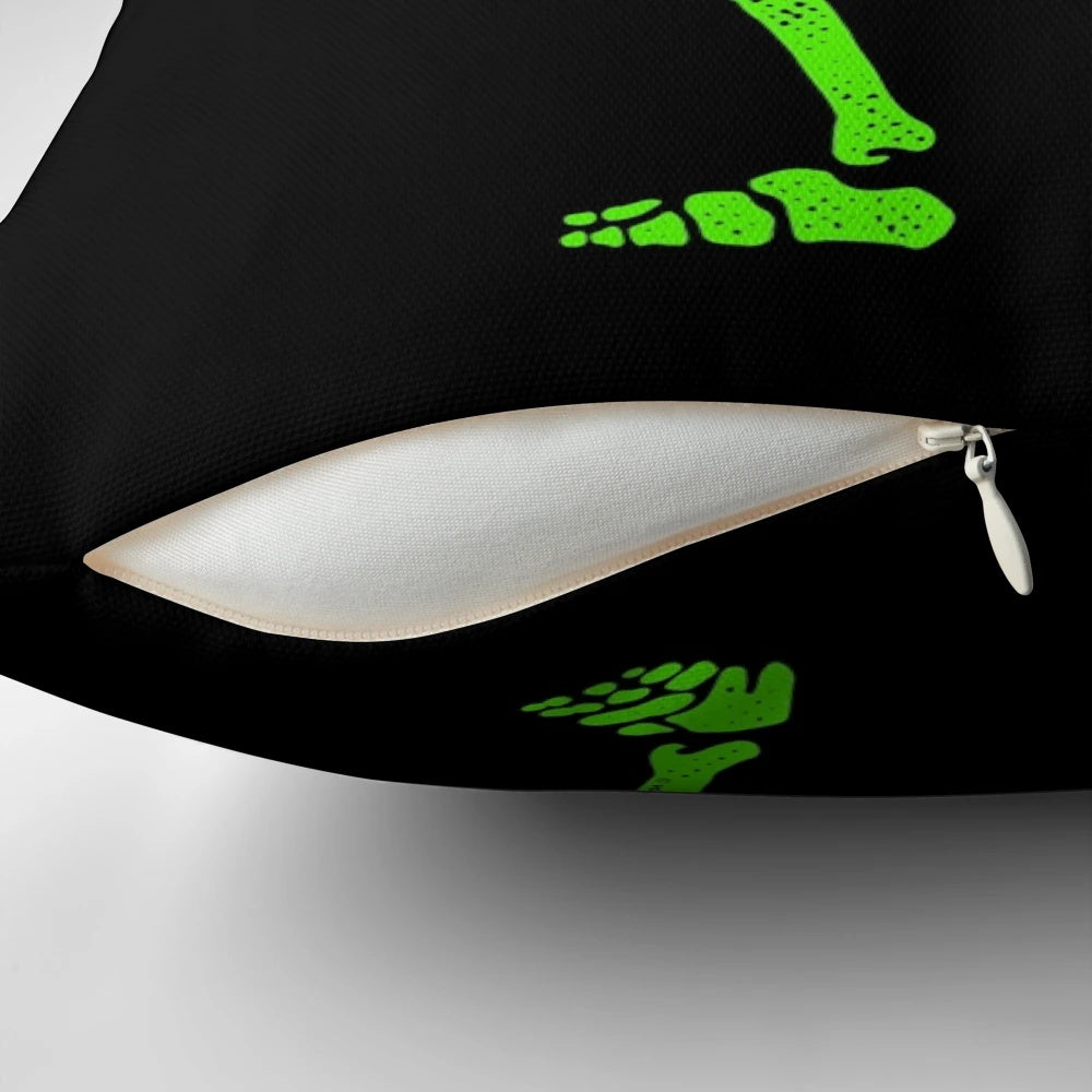 Glowing neon green dabbing skeleton pillow