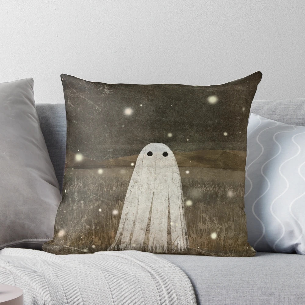 Vintage-style pillow with glowing fireflies design