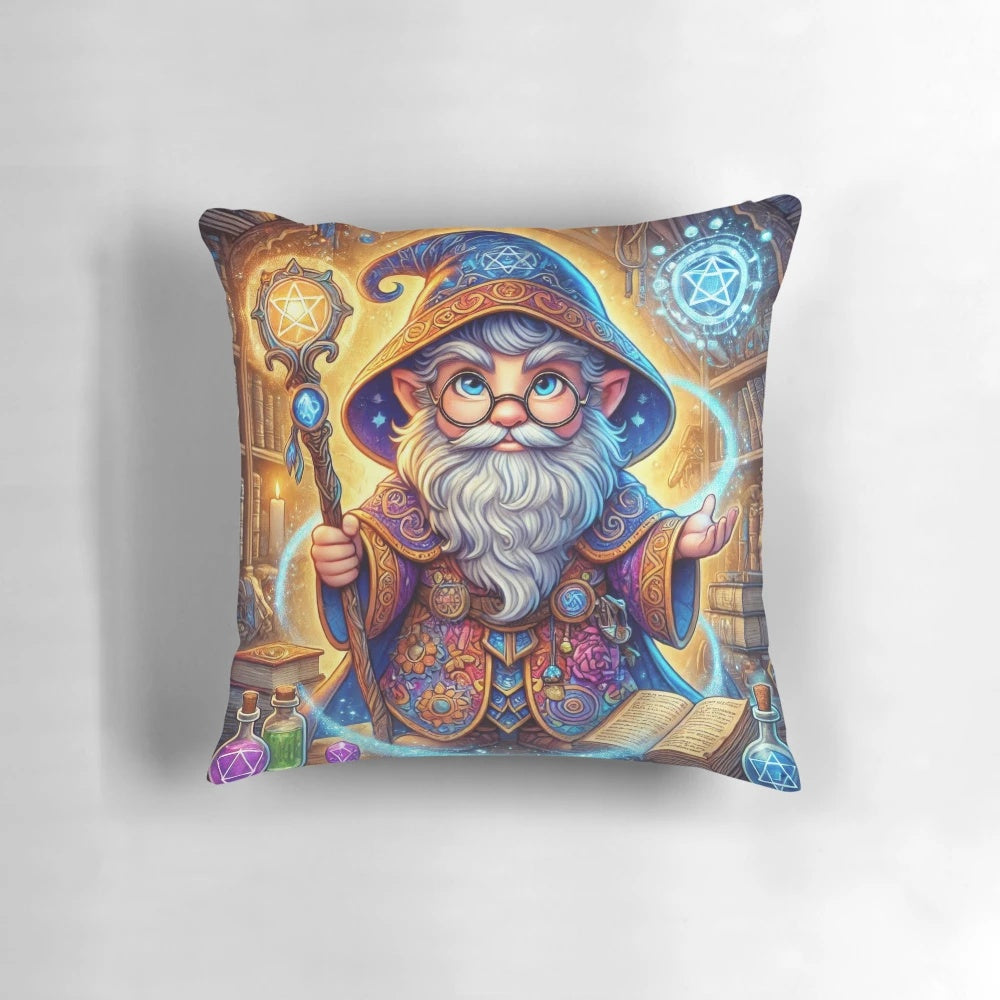 Gnome wizard pillow with magical design for Dungeons and Dragons fans