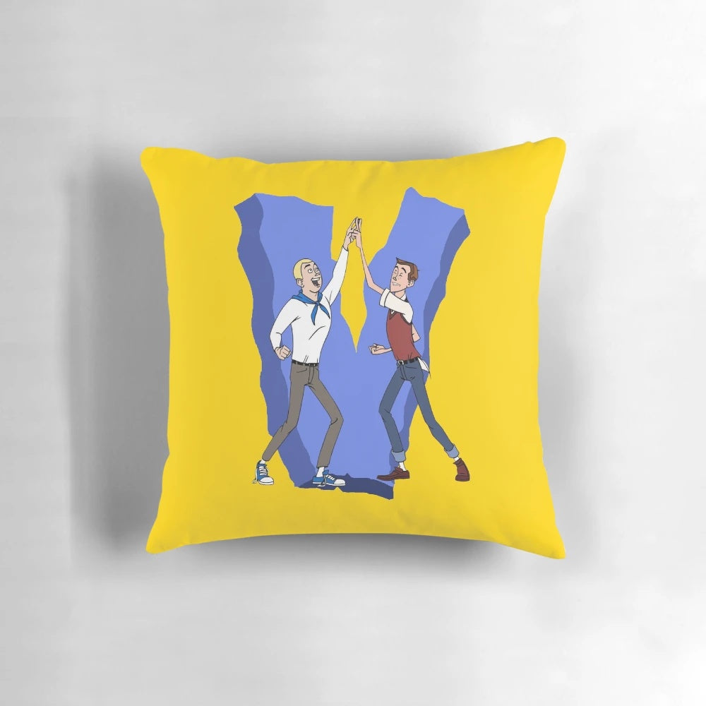 A soft, plush pillow featuring the iconic "Go Team Venture!" logo from the Venture Bros animated series.