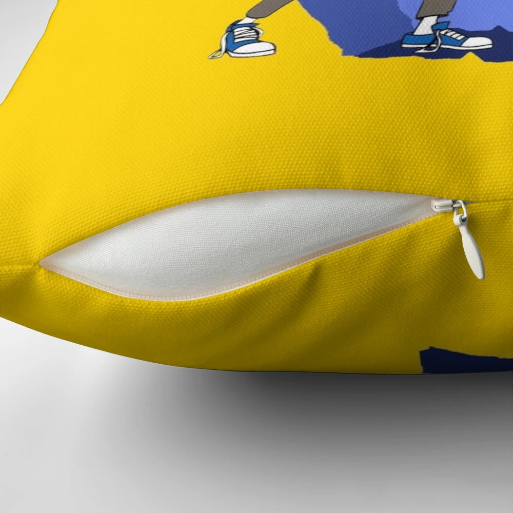 A soft, plush pillow featuring the iconic "Go Team Venture!" logo from the Venture Bros animated series.
