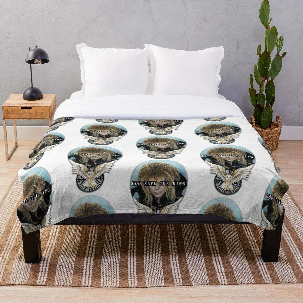 Goblin King Plush Blanket featuring David Bowie's character Jareth from the movie Labyrinth