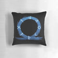 God of War Ragnarok logo embroidered on a soft, plush pillow