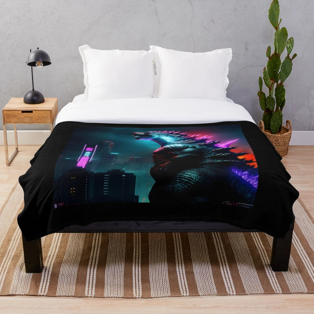Godzilla-inspired neon light plush blanket