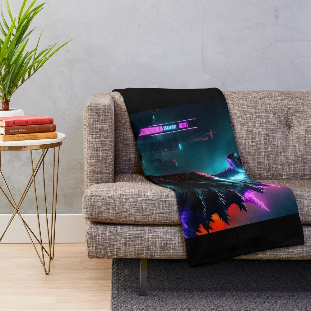 Godzilla-inspired neon light plush blanket