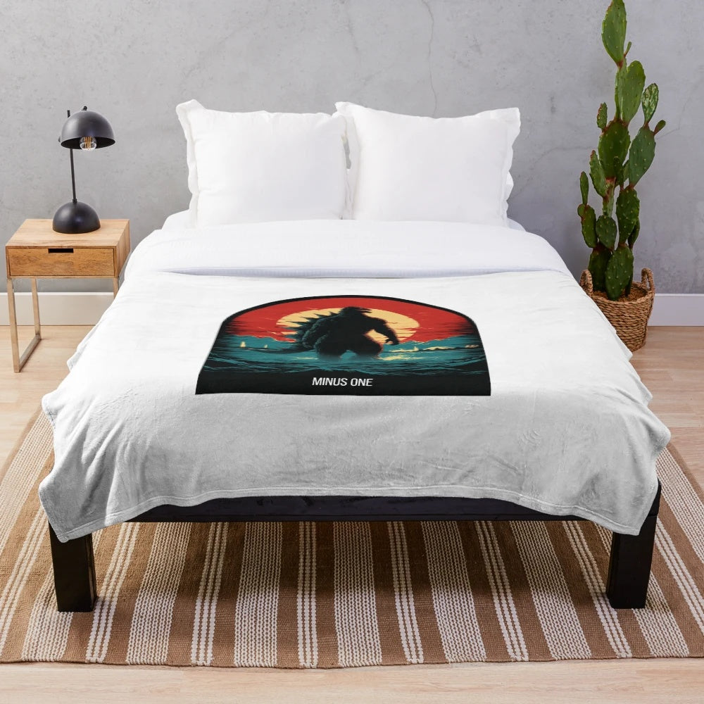 Godzilla-inspired plush blanket featuring the iconic Japanese monster