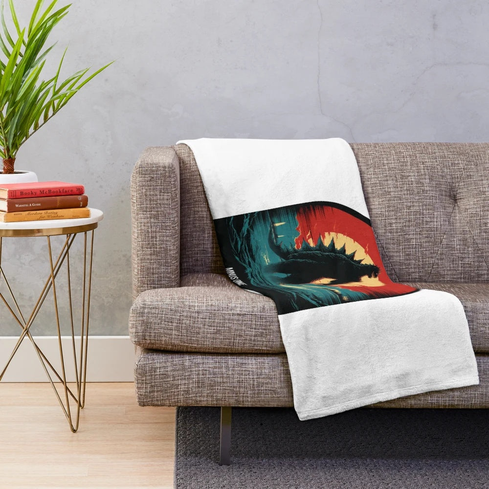 Godzilla-inspired plush blanket featuring the iconic Japanese monster