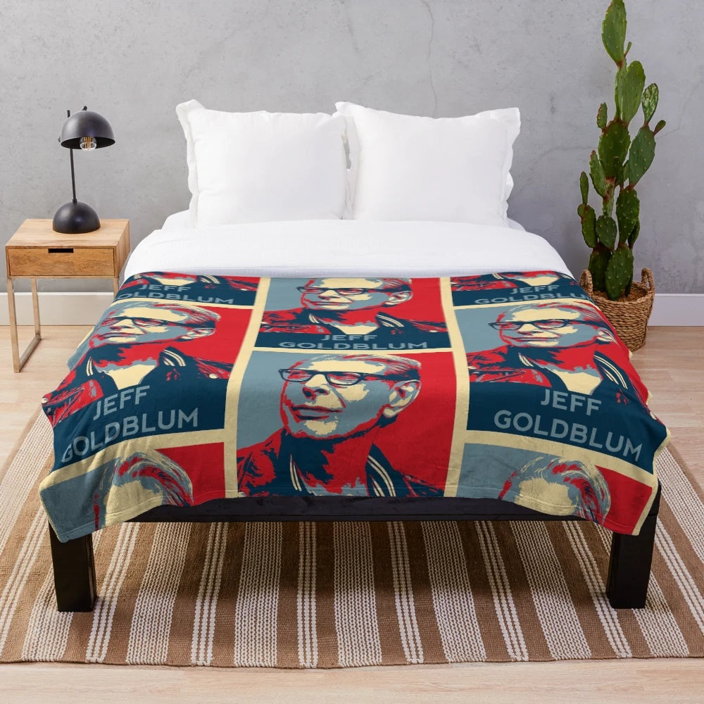 Jeff Goldblum face pattern plush blanket featuring the iconic Jurassic Park actor