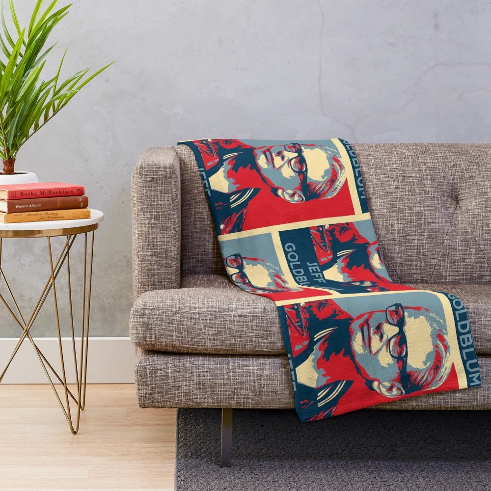 Jeff Goldblum face pattern plush blanket featuring the iconic Jurassic Park actor
