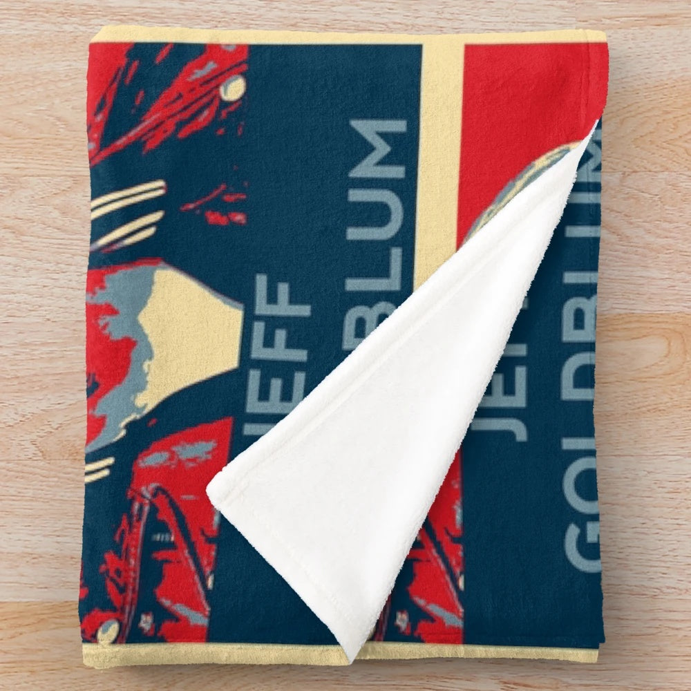 Jeff Goldblum face pattern plush blanket featuring the iconic Jurassic Park actor
