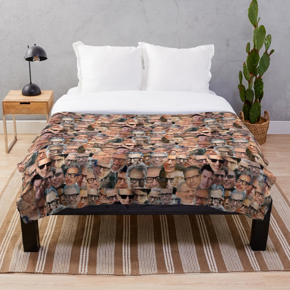 Goldblum-Inspired Plush Blanket featuring a collage of Jeff Goldblum images