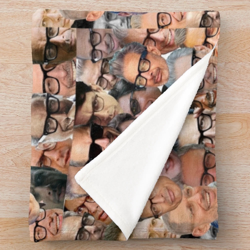 Goldblum-Inspired Plush Blanket featuring a collage of Jeff Goldblum images
