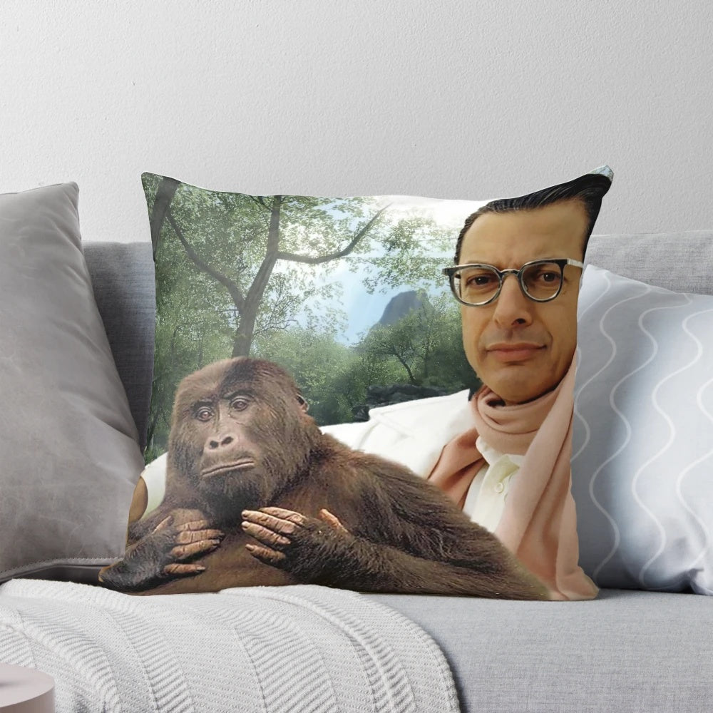 A humorous, high-quality pillow featuring a playful image of actor Jeff Goldblum.