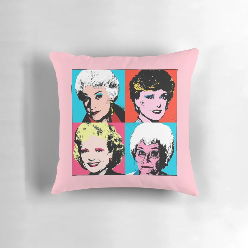 "Golden Girls Retro Throw Pillow featuring the iconic cast of the 80s TV sitcom"