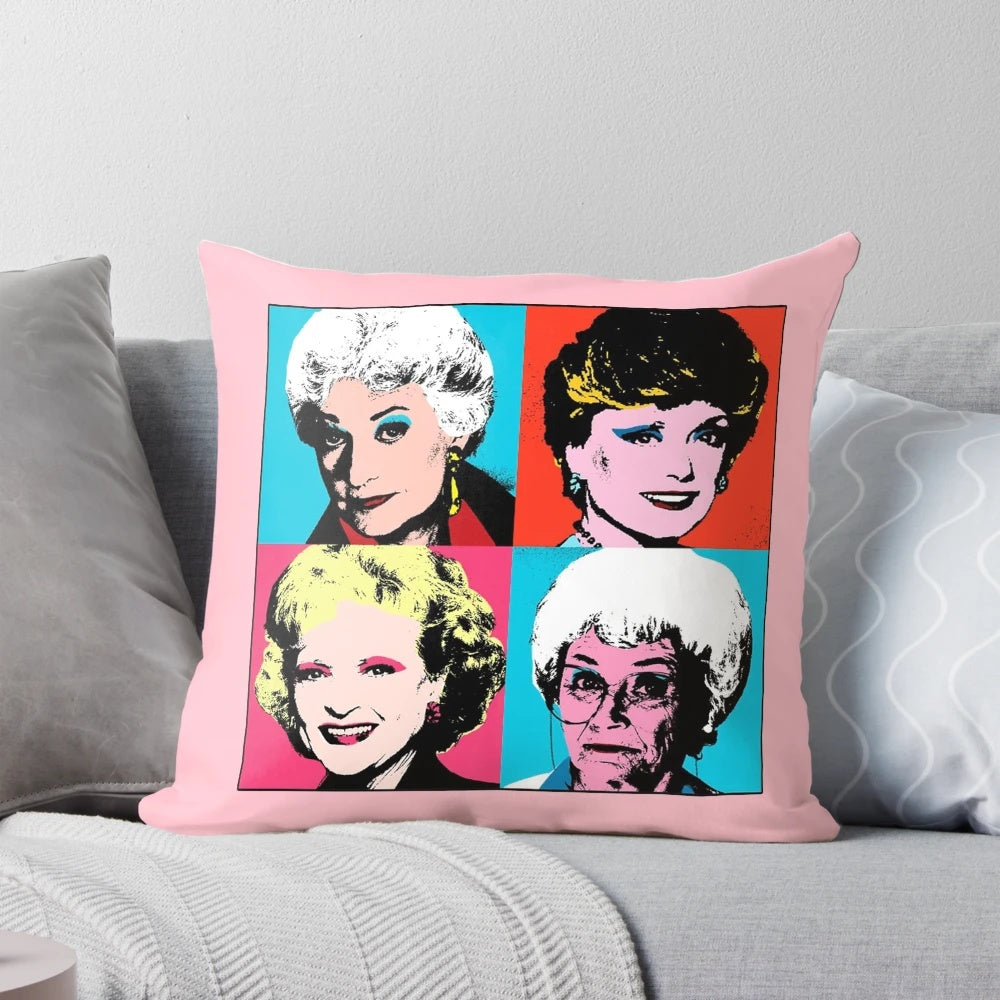 "Golden Girls Retro Throw Pillow featuring the iconic cast of the 80s TV sitcom"