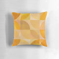 Golden mid-century modern geometric throw pillow with abstract circle and semicircle shapes