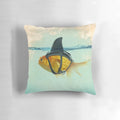 Playful decorative pillow featuring a goldfish with a shark fin design