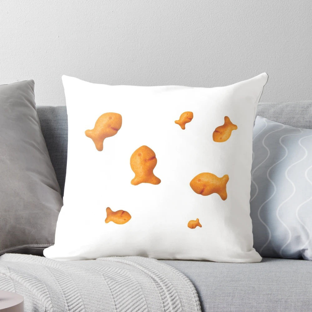 Goldfish-themed decorative pillow with scattered fish design