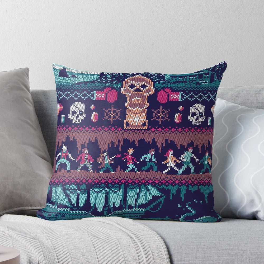 Goonies-themed Christmas pillow with Sloth and pirate design