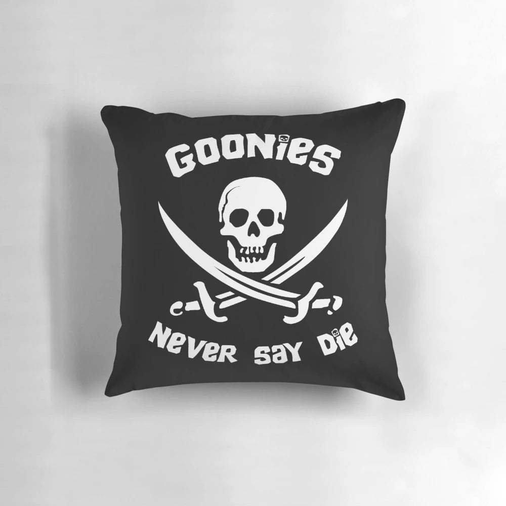 Goonies Never Say Die Pillow featuring characters and elements from the classic 80s film