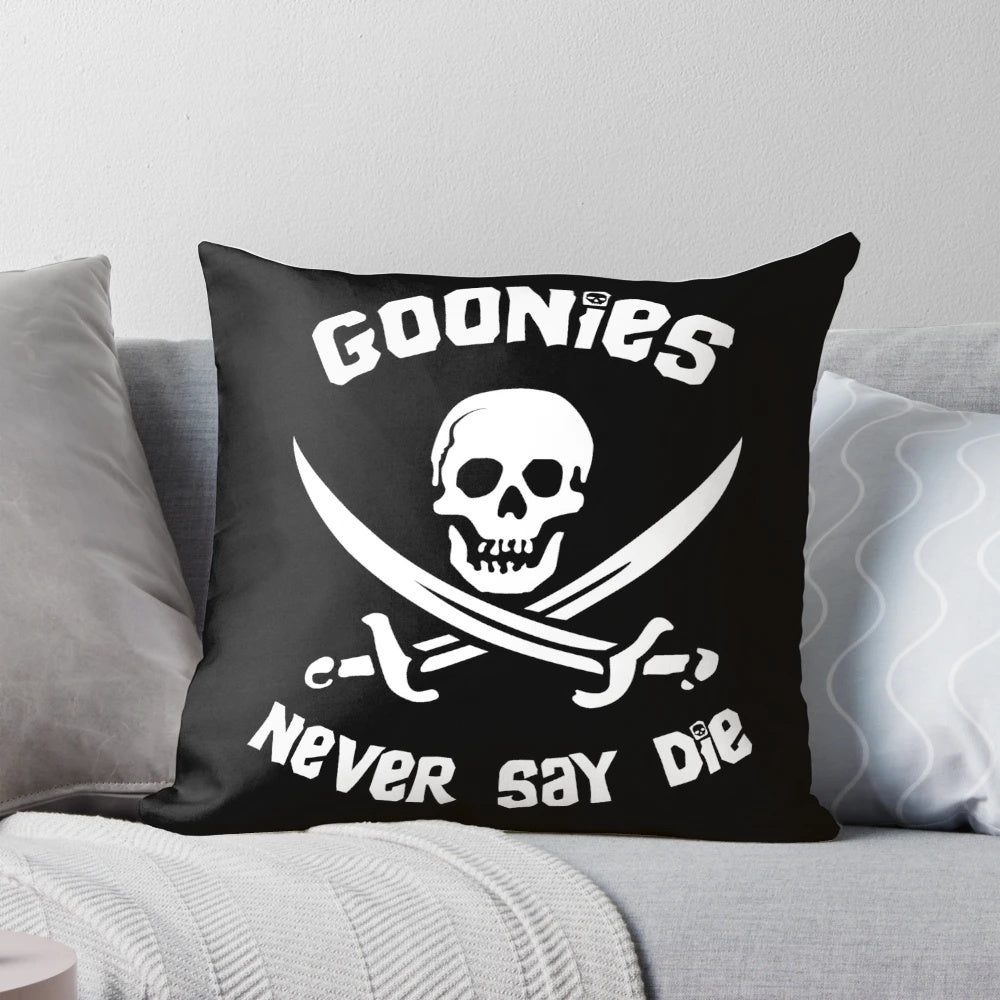 Goonies Never Say Die Pillow featuring characters and elements from the classic 80s film