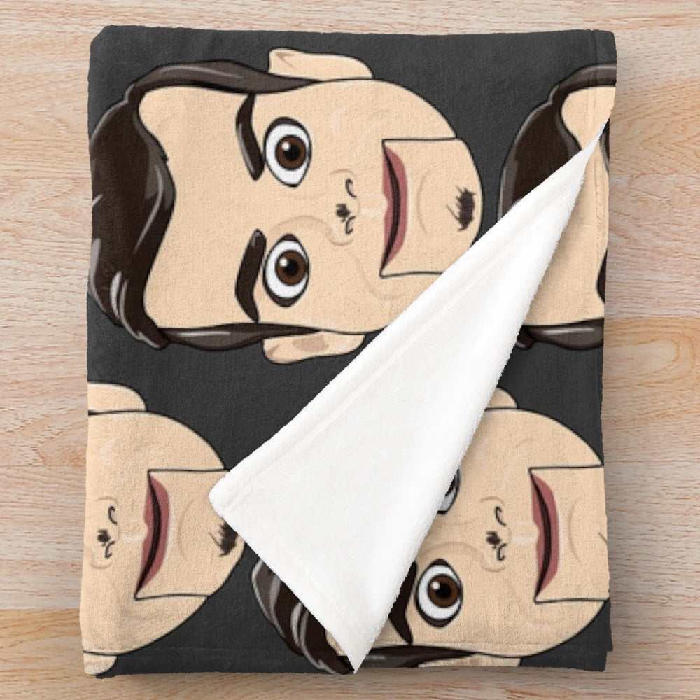 Goosebumps Slappy inspired plush blanket featuring horror movie imagery
