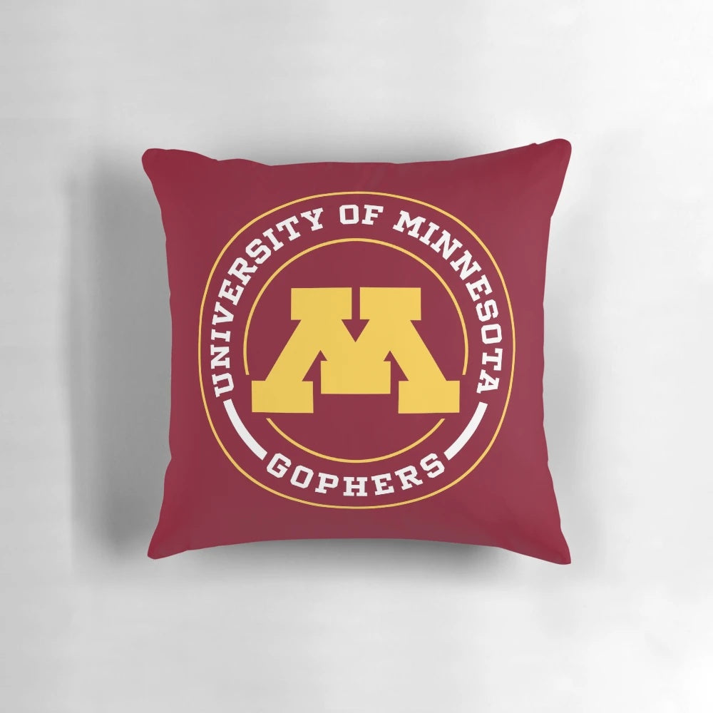 Gopher-themed decorative pillow with a circle design, perfect for college students and Minnesota alumni