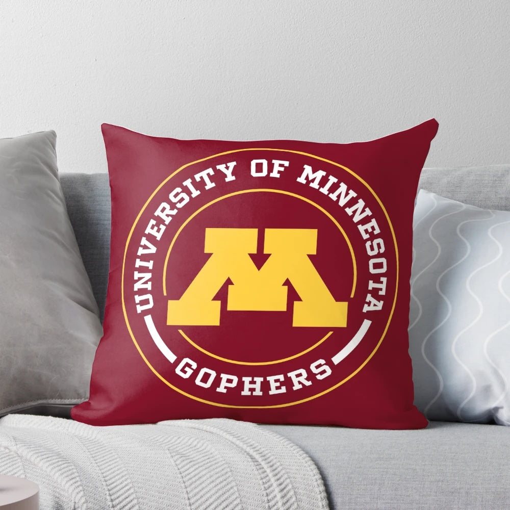 Gopher-themed decorative pillow with a circle design, perfect for college students and Minnesota alumni