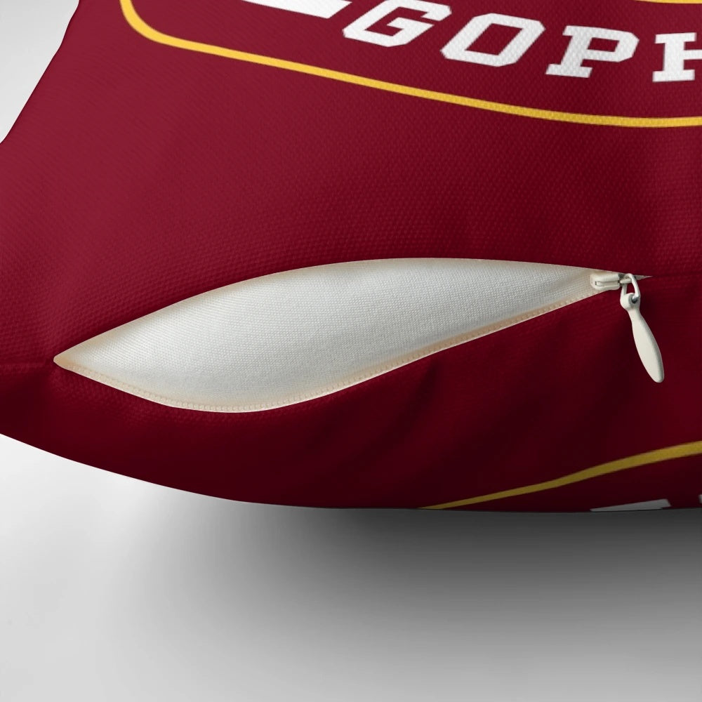 Gopher-themed decorative pillow with a circle design, perfect for college students and Minnesota alumni