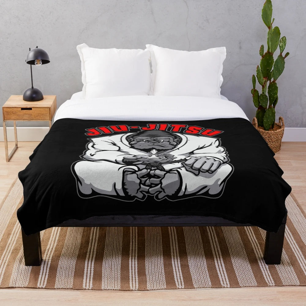 Gorilla plush blanket with Brazilian jiu jitsu, MMA, and grappling design