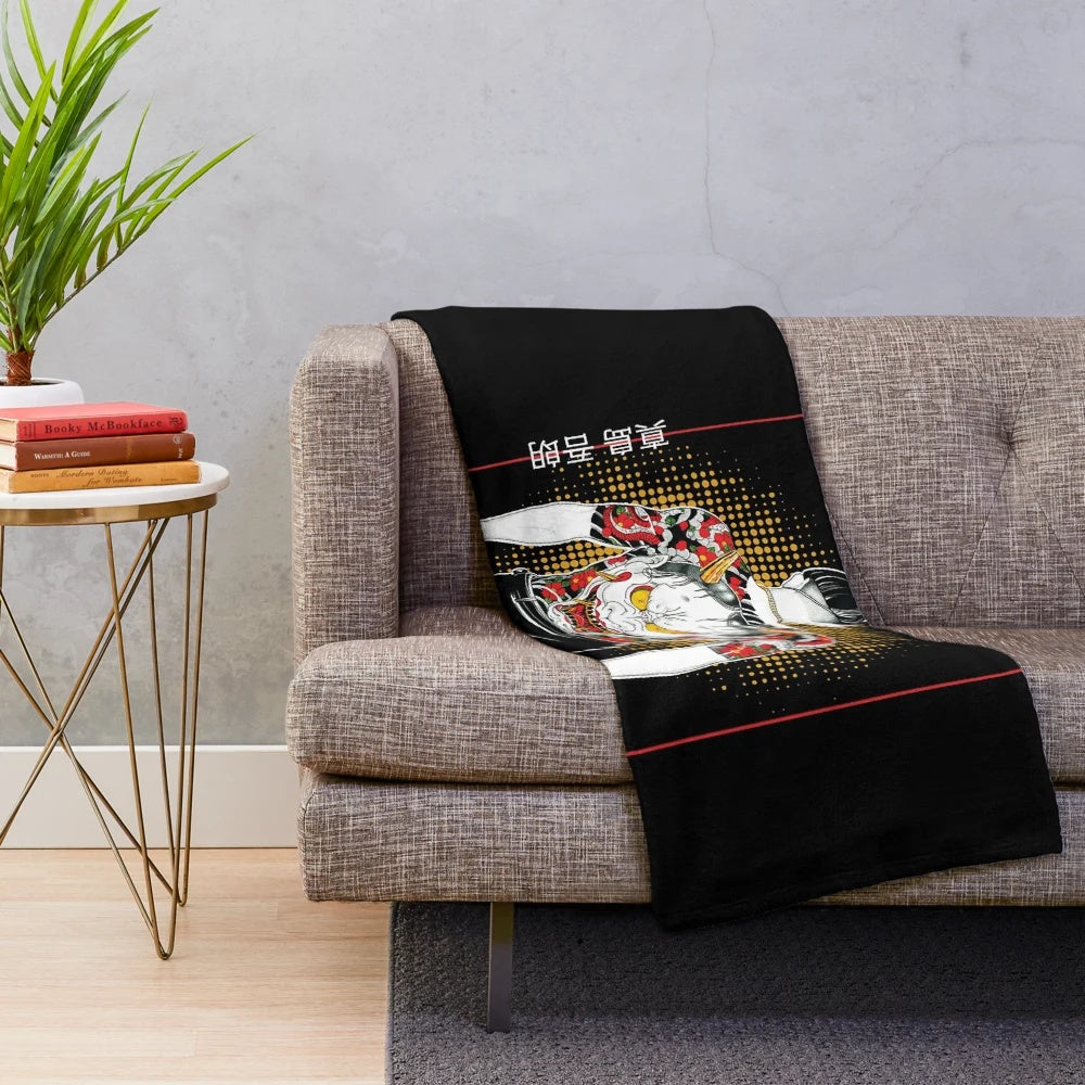 Goro Majima-inspired plush blanket featuring Japanese samurai and anime-style design