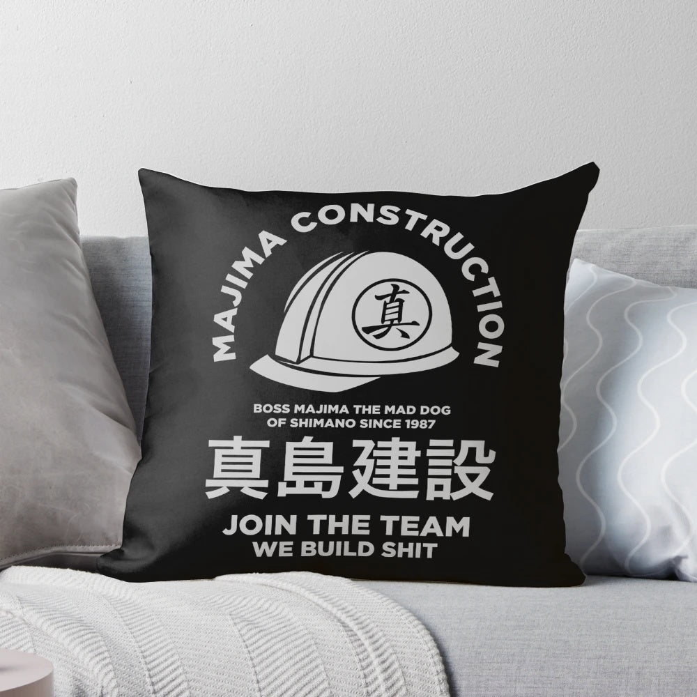 Soft and cuddly Majima Construction Team pillow featuring the iconic Mad Dog of Shimano, Goro Majima