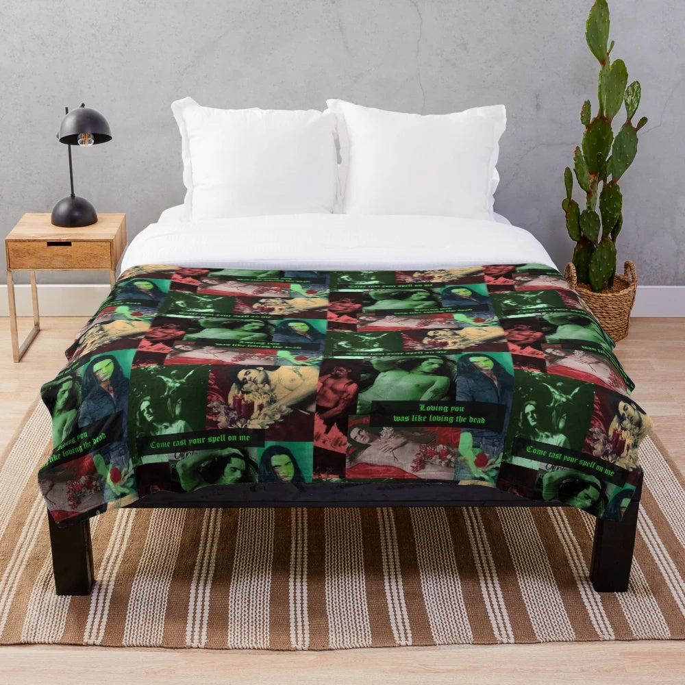 Goth-inspired plush blanket featuring a collage design of Peter Steele