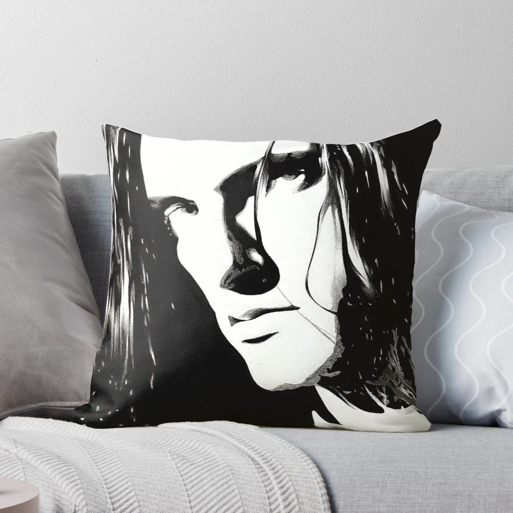 A black and white portrait of the iconic goth metal artist Peter Steele on a Pillow POD product.
