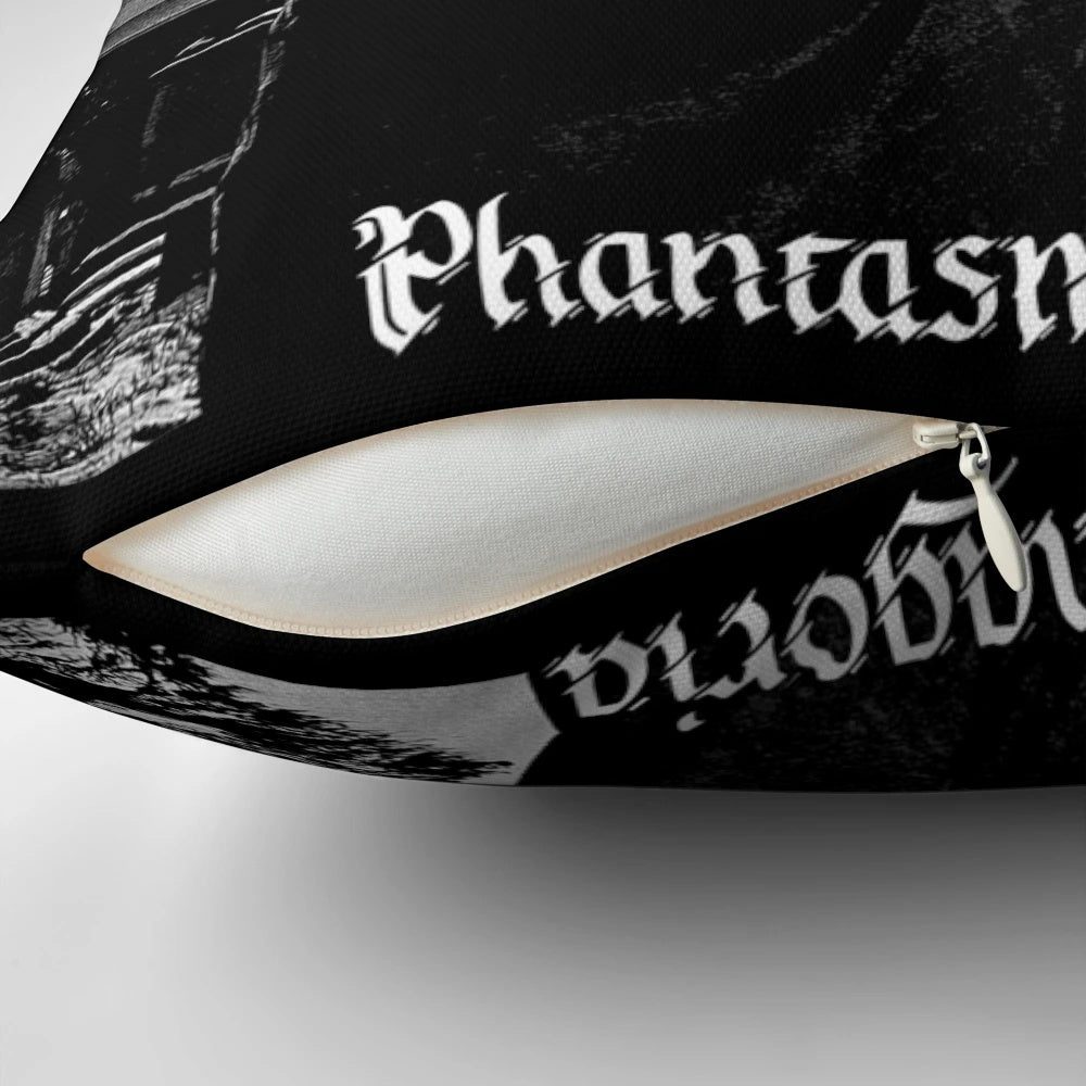 Dark and moody pillow featuring gothic imagery and the iconic logo of the punk band The Damned