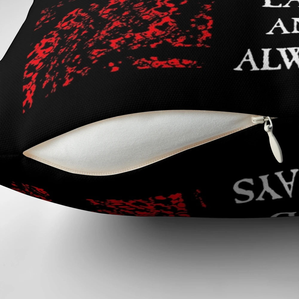Goth-inspired pillow featuring the album cover of "First and Last and Always" by The Sisters of Mercy