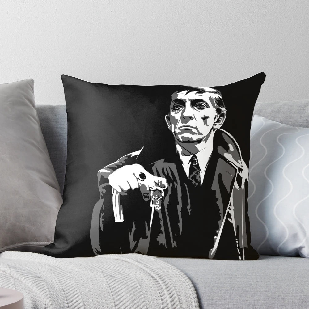 Two dark and moody gothic-style throw pillows featuring the classic vampire character Barnabas Collins from the Dark Shadows TV series