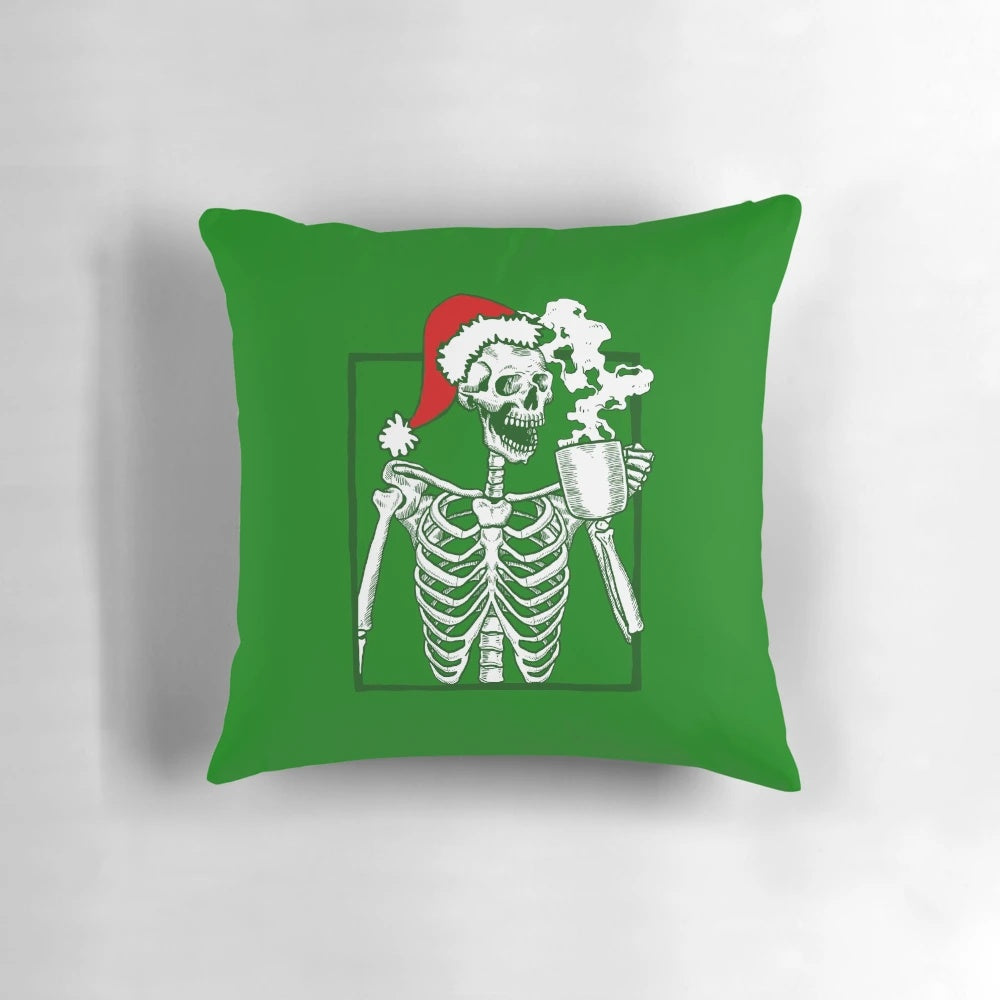 Spooky Christmas skull and skeleton pillow with Santa Claus