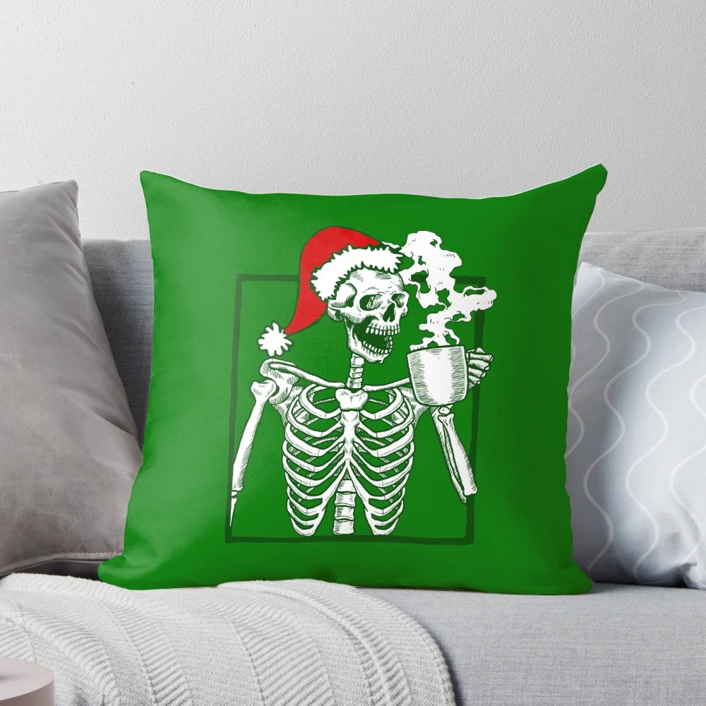 Spooky Christmas skull and skeleton pillow with Santa Claus