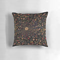 Black and white medieval flowers printed on a decorative pillow cover