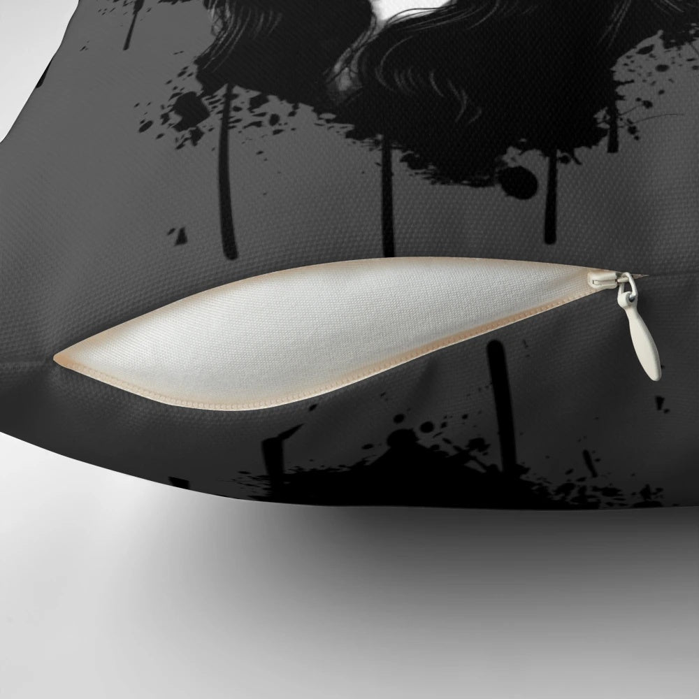 Four black-and-white pillows featuring iconic goth and horror movie characters
