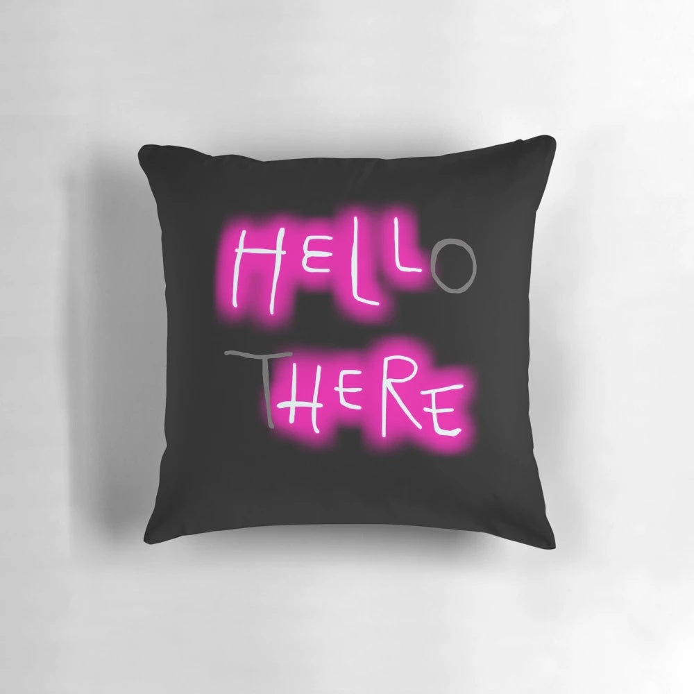 Gothic-themed "Hello There" throw pillow with dark, spooky design