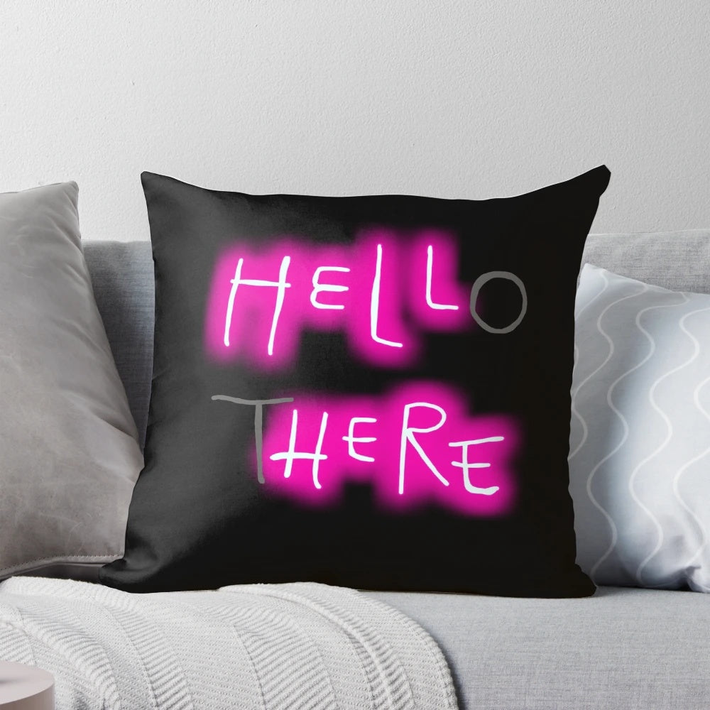 Gothic-themed "Hello There" throw pillow with dark, spooky design