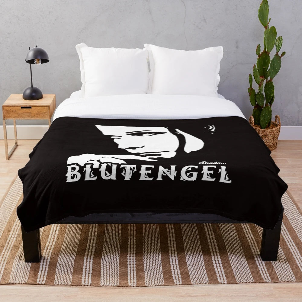 Goth rock band Blutengel inspired plush blanket in black and white