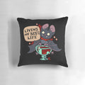 Decorative pillow featuring a cute vampire bat design with the text "Living My Best Life