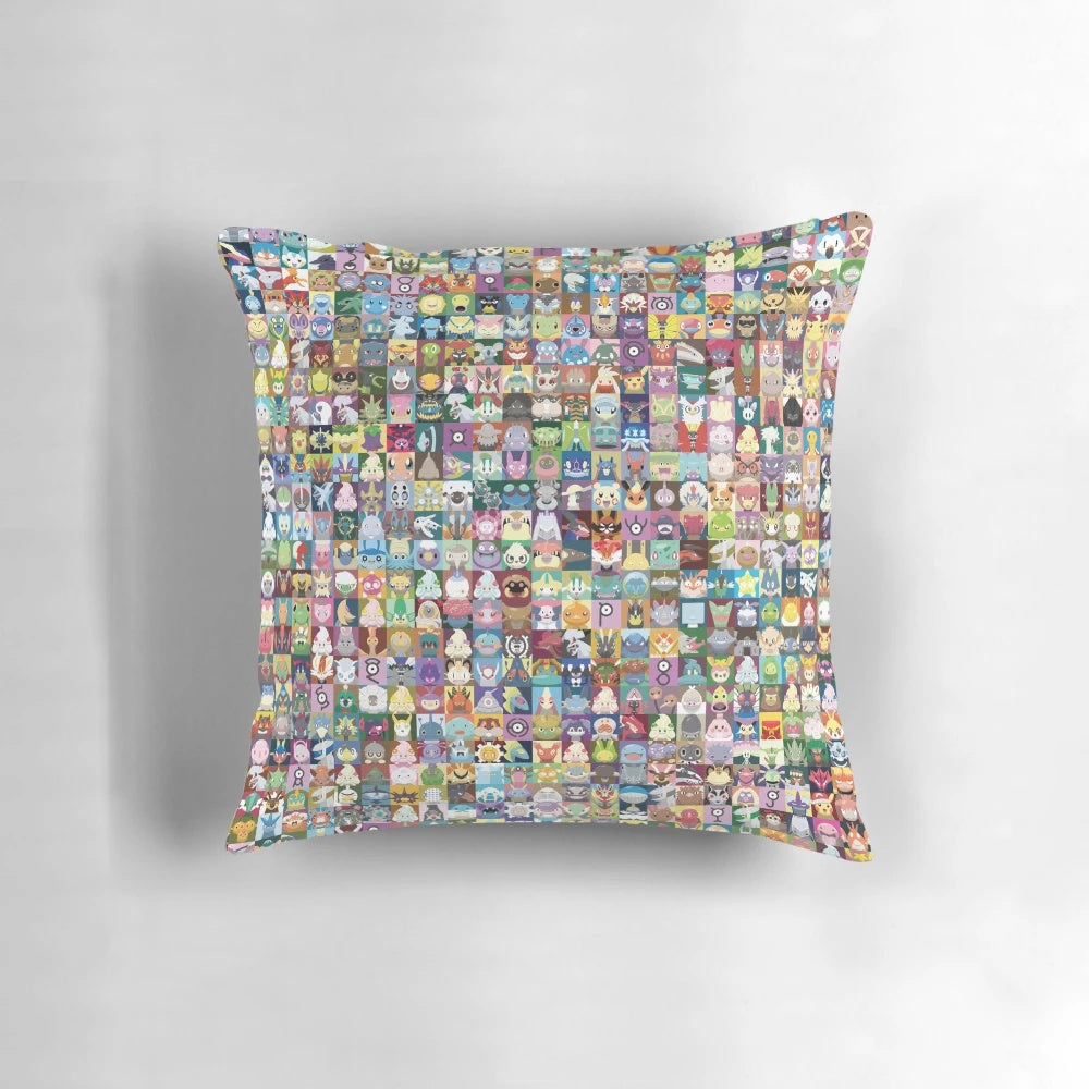 Randomized Pokeball pattern pillow featuring the iconic Pokemon design