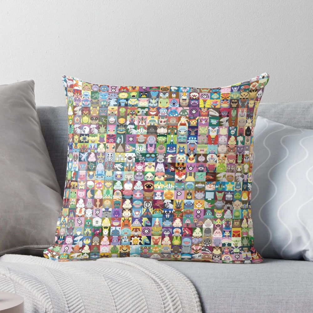 Randomized Pokeball pattern pillow featuring the iconic Pokemon design