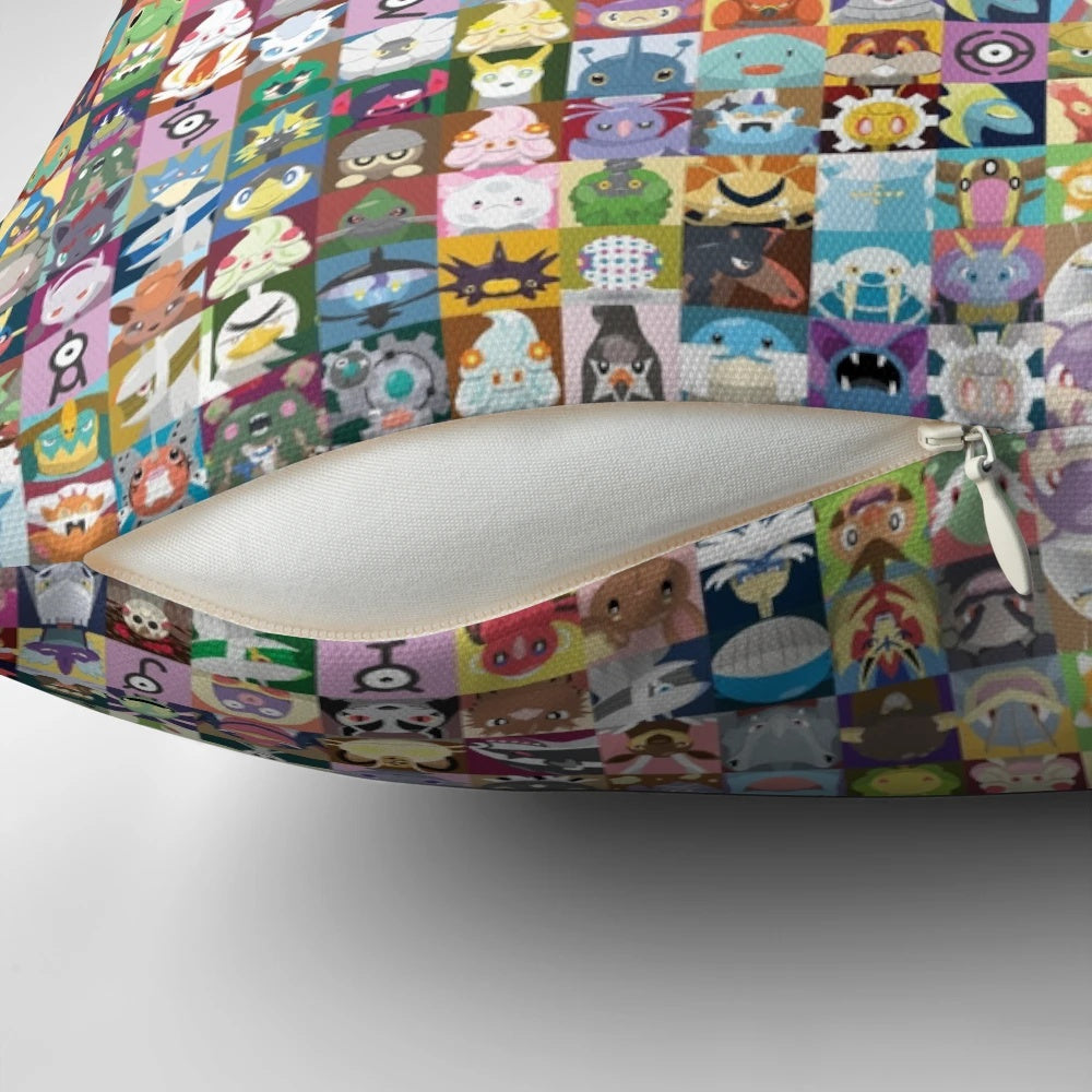 Randomized Pokeball pattern pillow featuring the iconic Pokemon design