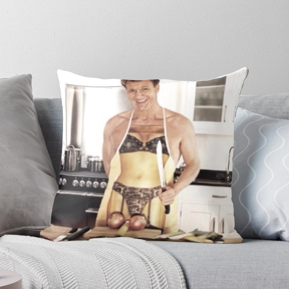 Gourmet chef-inspired decorative pillow featuring Gordon Ramsay's likeness